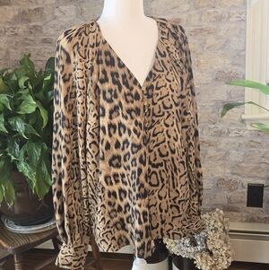 Express Black and Tan Animal Print Blouse Size L